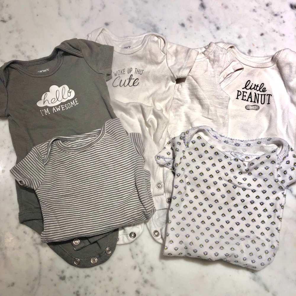 Lot of six gray gender neutral onesies